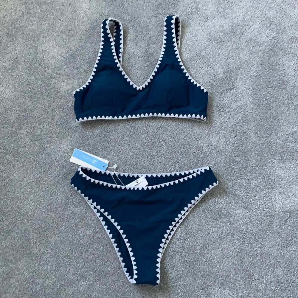 NWT Cupshe Blue Crochet Trim Sporty Bikini